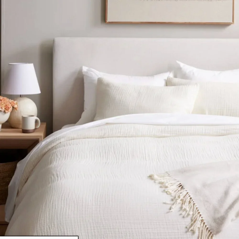 Quince 100% Organic Cotton Luxury Duvet Cover Set King/Cal King Ivory NWOT #6